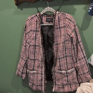 Eloquii Pink and Black Tweed Blazer